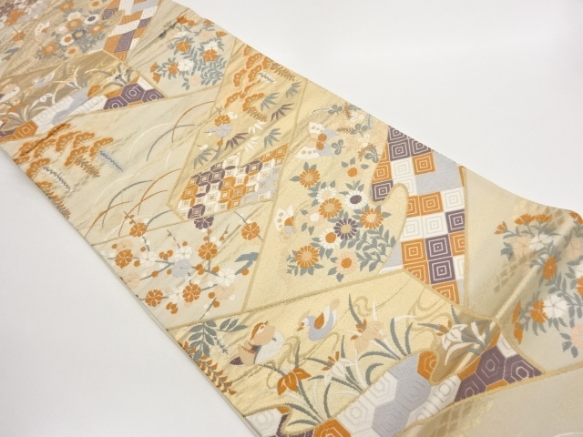 JAPANESE KIMONO / FUKURO OBI / WOVEN MANDARIN DUCK & FLOWER 